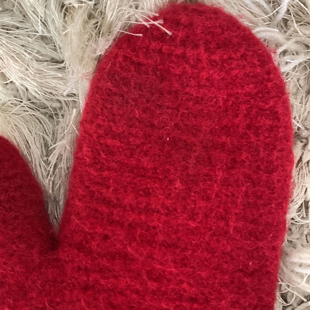 Handmade Red Felted Wool Mittens - Picture 11 of 17